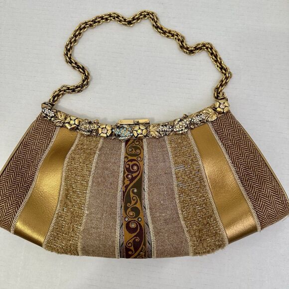 ITALIAN VINTAGE REBECCA MOSES GOLDEN CLUSTERED FRAME EVENING SHOULDER CHAIN BAG - Picture 1 of 15